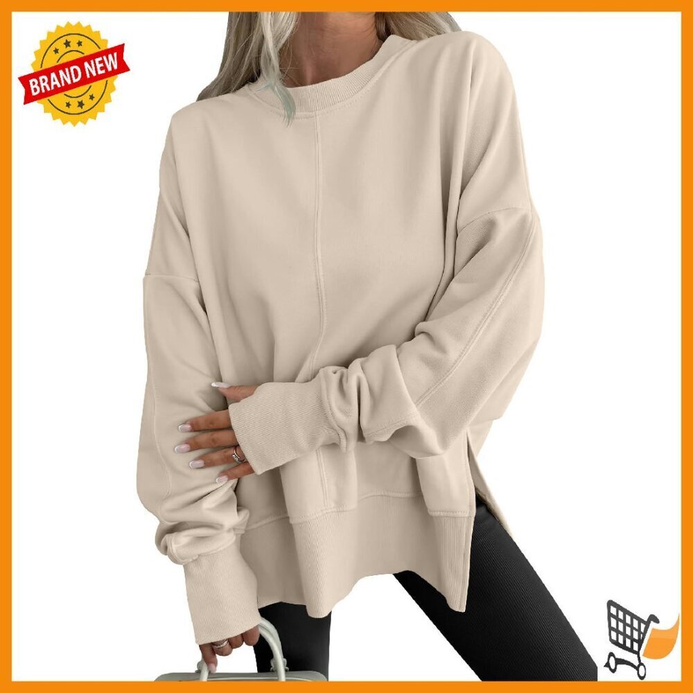 Oversized Thumbhole Hoodie Sweatshirt Side Slit Pullover Top